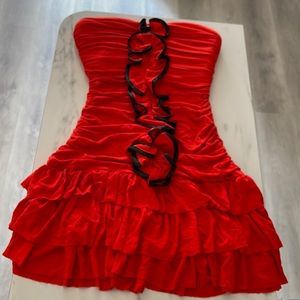 2b bebe Mini Red Ruffle Strapless Dress XS